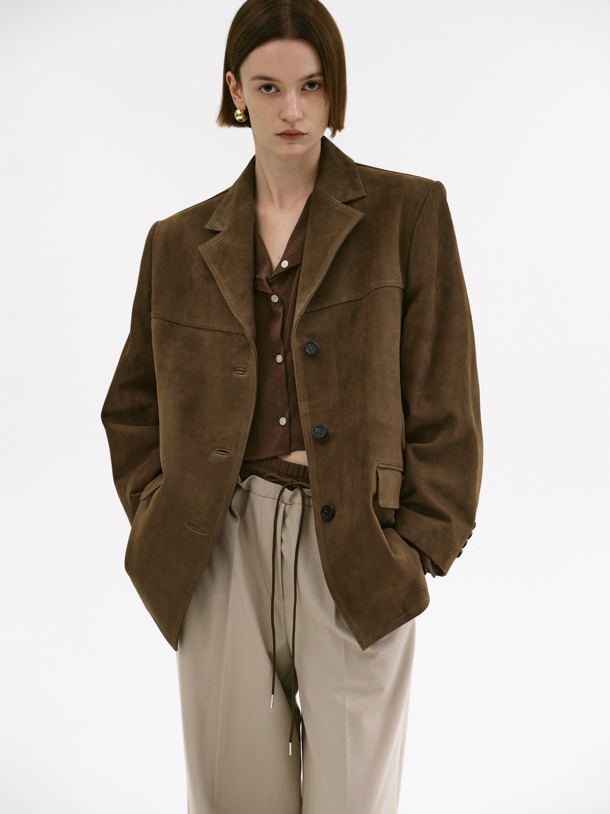 【2plan】Of Suede Blazer Mens Suede Blazer Classic Suit Jacket 2 Buttons Suede Faux