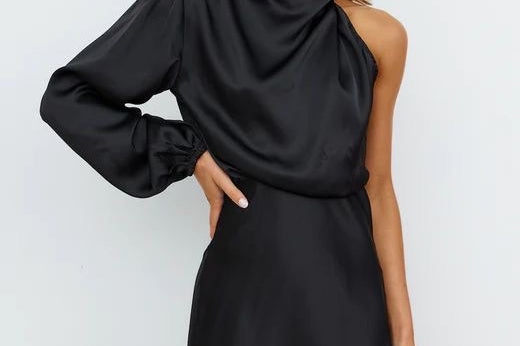Aurora satin one-sleeve mini dress